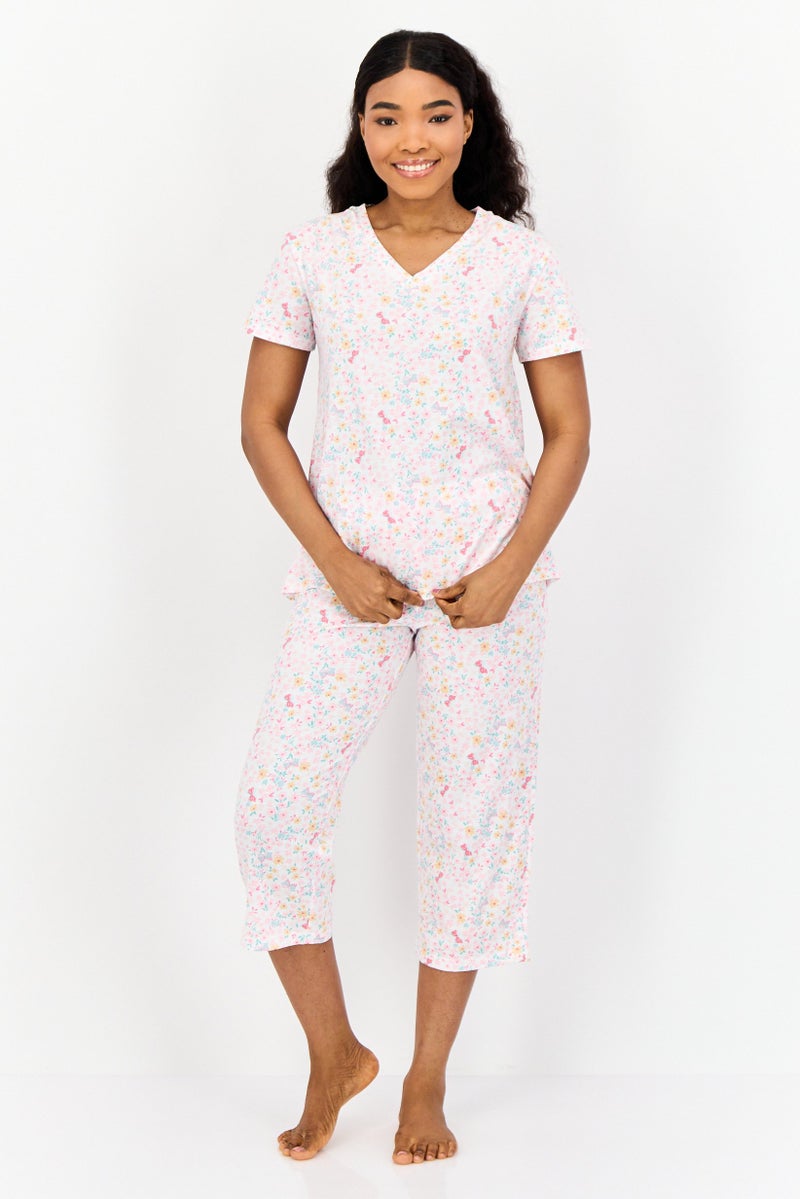 Celestial Dreams Women 2 Pcs Set Floral Print Pajama, Multicolor - Image 1