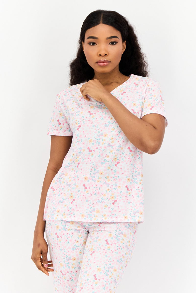 Celestial Dreams Women 2 Pcs Set Floral Print Pajama, Multicolor - Image 4