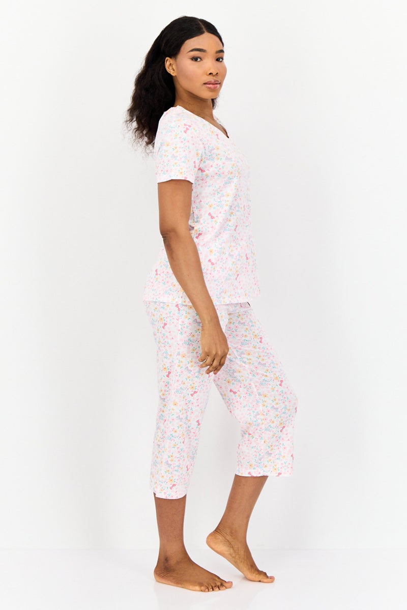 Celestial Dreams Women 2 Pcs Set Floral Print Pajama, Multicolor - Image 2