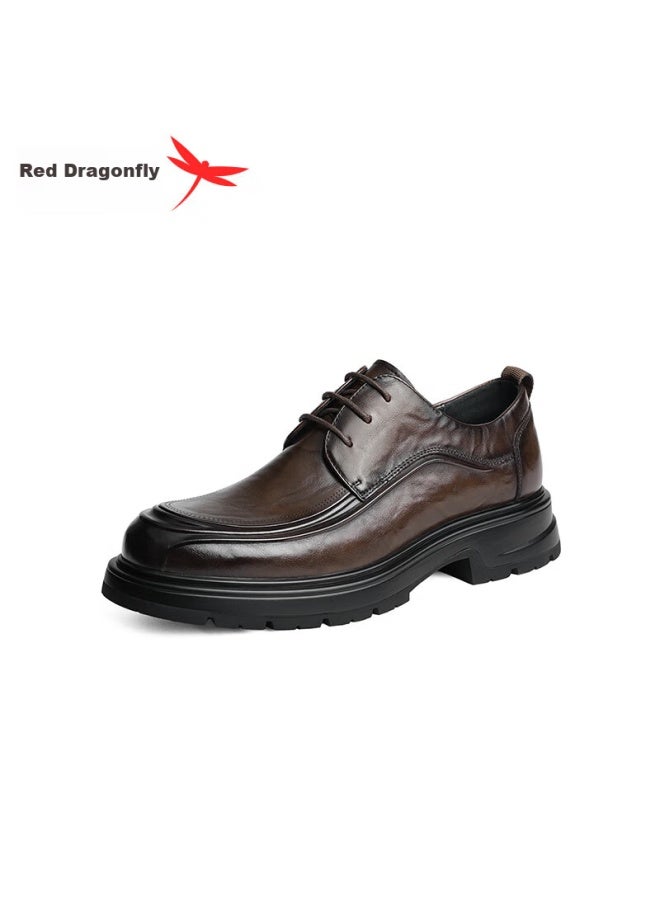 RED DRAGONFLY Hongqingting Formal Leather Shoes, Spring And Autumn Men's Thick-soled Heightening Derby Shoes, Wrinkled Cowhide Business Men's Shoes, Wta34287, Brown, Size 41 - Image 1