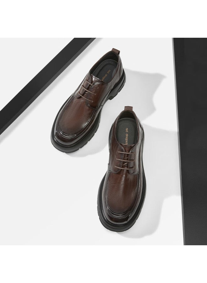 RED DRAGONFLY Hongqingting Formal Leather Shoes, Spring And Autumn Men's Thick-soled Heightening Derby Shoes, Wrinkled Cowhide Business Men's Shoes, Wta34287, Brown, Size 41 - Image 2