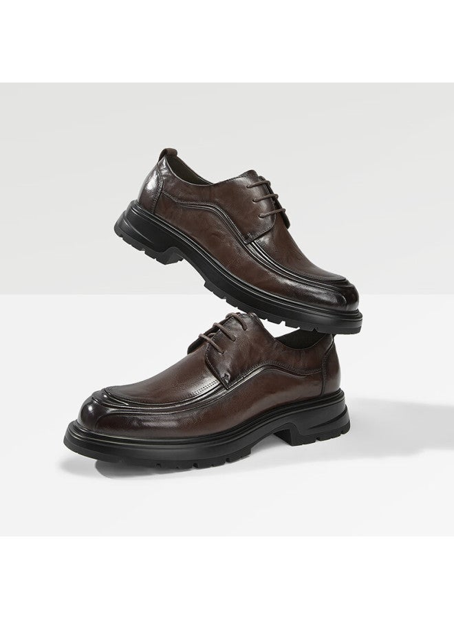 RED DRAGONFLY Hongqingting Formal Leather Shoes, Spring And Autumn Men's Thick-soled Heightening Derby Shoes, Wrinkled Cowhide Business Men's Shoes, Wta34287, Brown, Size 41 - Image 3