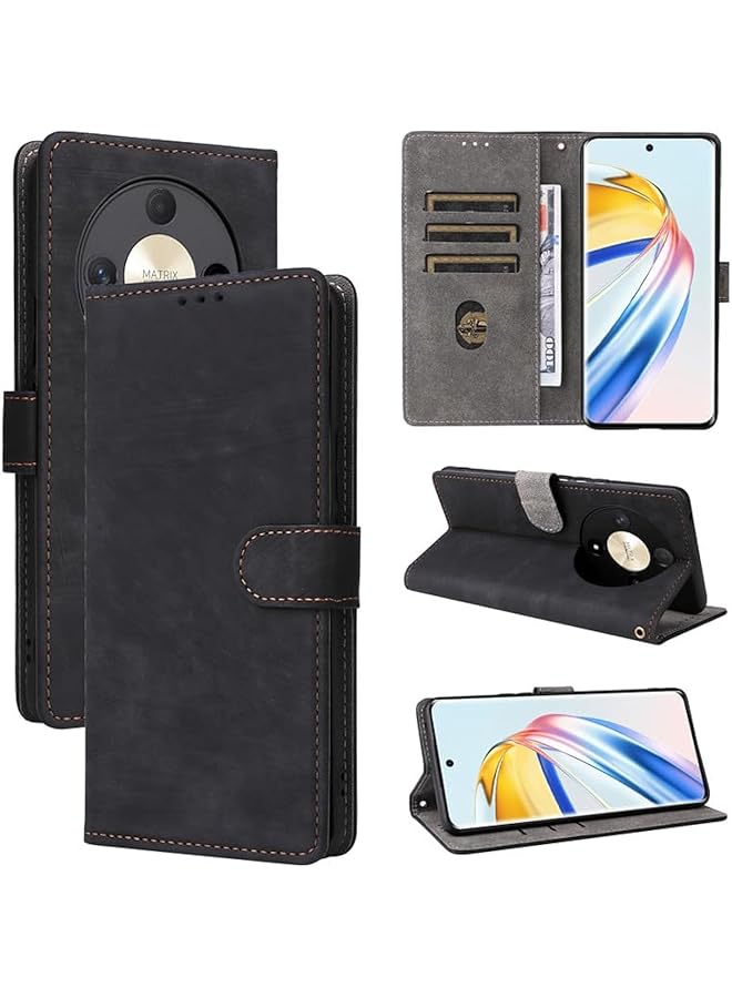 erorex Compatible With Honor X9B Case Premium Pu Leather Flip Case With Retro Design Multiple Card Slots X9B Protective Cover Wallet Pouch Case Black 