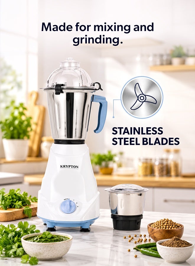 KRYPTON 2-IN-1 Mixer Grinder- 550W Powerful Copper Motor with Stainless Steel Jars and Blade| Perfect for Making Smoothies, Milkshakes, Grinding Nuts, Spices, Etc| 2 Jars with 3 Speed Control| 2 Years Warranty 550 W KNB6191N Multicolour - Image 3