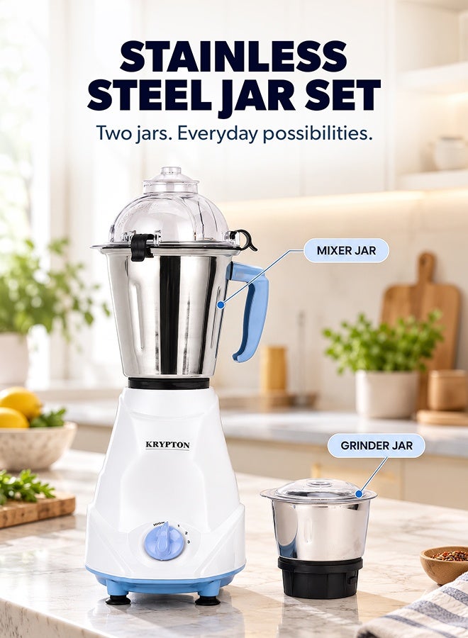 KRYPTON 2-IN-1 Mixer Grinder- 550W Powerful Copper Motor with Stainless Steel Jars and Blade| Perfect for Making Smoothies, Milkshakes, Grinding Nuts, Spices, Etc| 2 Jars with 3 Speed Control| 2 Years Warranty 550 W KNB6191N Multicolour - Image 4