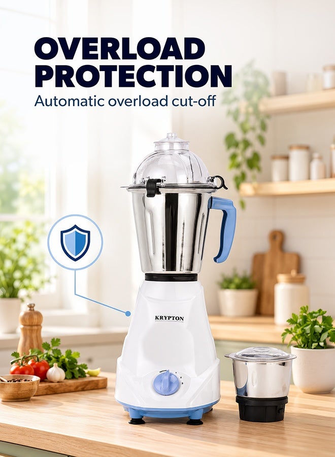 KRYPTON 2-IN-1 Mixer Grinder- 550W Powerful Copper Motor with Stainless Steel Jars and Blade| Perfect for Making Smoothies, Milkshakes, Grinding Nuts, Spices, Etc| 2 Jars with 3 Speed Control| 2 Years Warranty 550 W KNB6191N Multicolour - Image 5