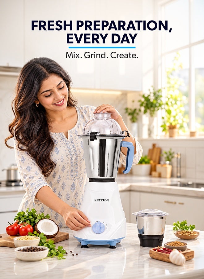 KRYPTON 2-IN-1 Mixer Grinder- 550W Powerful Copper Motor with Stainless Steel Jars and Blade| Perfect for Making Smoothies, Milkshakes, Grinding Nuts, Spices, Etc| 2 Jars with 3 Speed Control| 2 Years Warranty 550 W KNB6191N Multicolour - Image 2