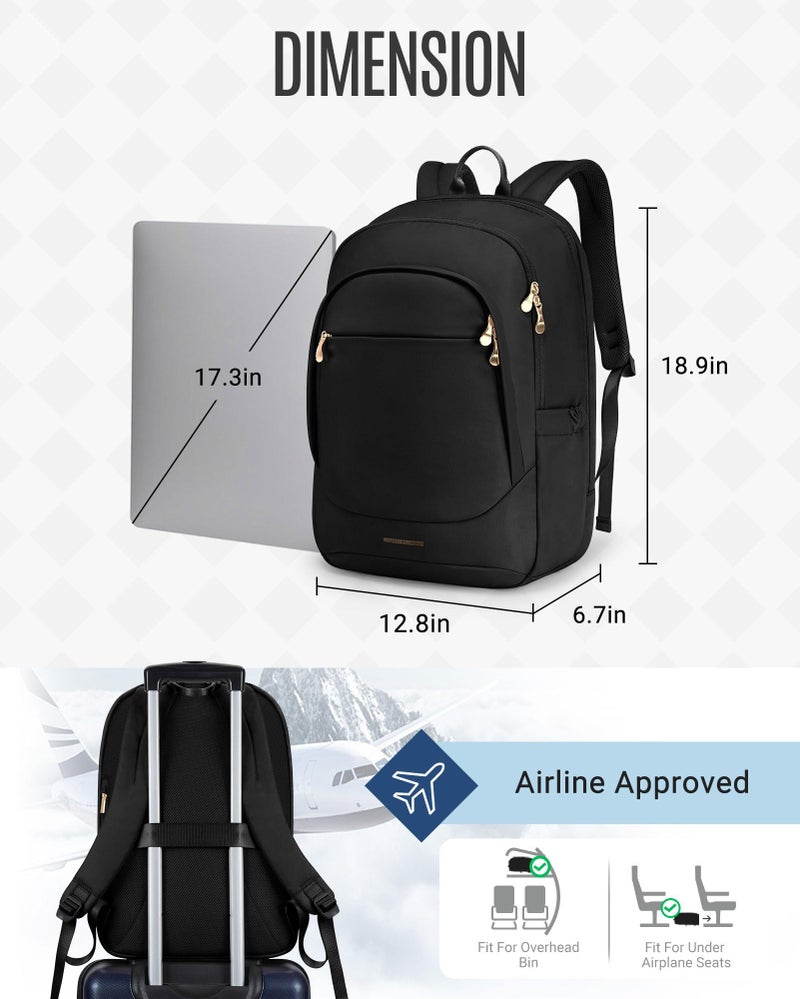 LIGHT FLIGHT Travel Laptop Backpack for 17.3" laptop, Carry on Backpack with USB Charging Hole, Water Resistant College Bookbag, Large Capacity Computer Backpacks for Work, Black - Image 3