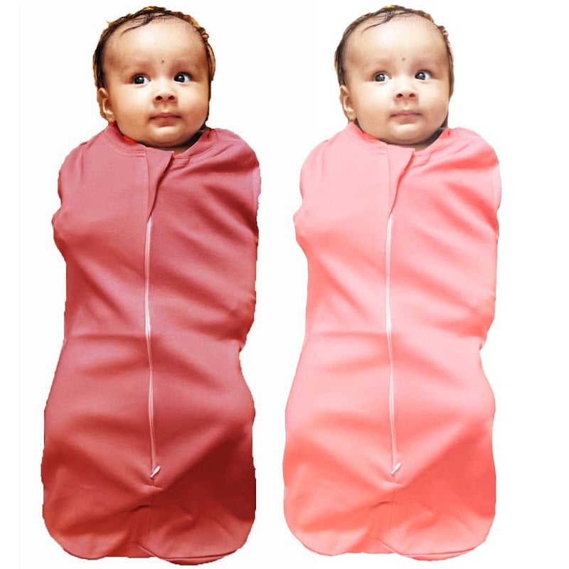 MammaChamp Zipper Swaddle POD Blankets Sleeping Bag Wrap Sack for Newborn Infant Baby 03 months Packof 2 PeachBrown - Image 1