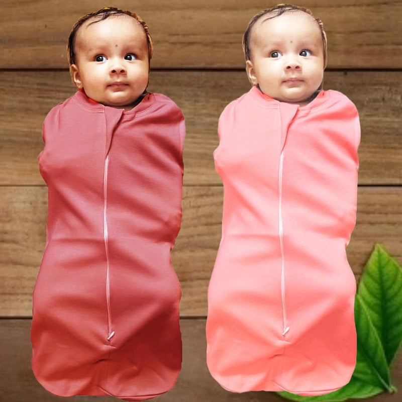 MammaChamp Zipper Swaddle POD Blankets Sleeping Bag Wrap Sack for Newborn Infant Baby 03 months Packof 2 PeachBrown - Image 2