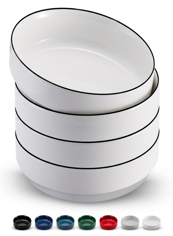 KooK Ceramic Large Pasta Bowls, Microwave and Dishwasher Safe, Great for Soups and Salads, Shallow Serving Bowls, Glossy Porcelain, 47 oz, Set of 4, French - Image 1