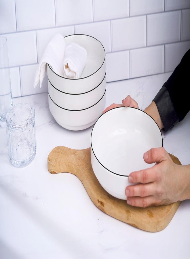 KooK Ceramic Large Pasta Bowls, Microwave and Dishwasher Safe, Great for Soups and Salads, Shallow Serving Bowls, Glossy Porcelain, 47 oz, Set of 4, French - Image 3