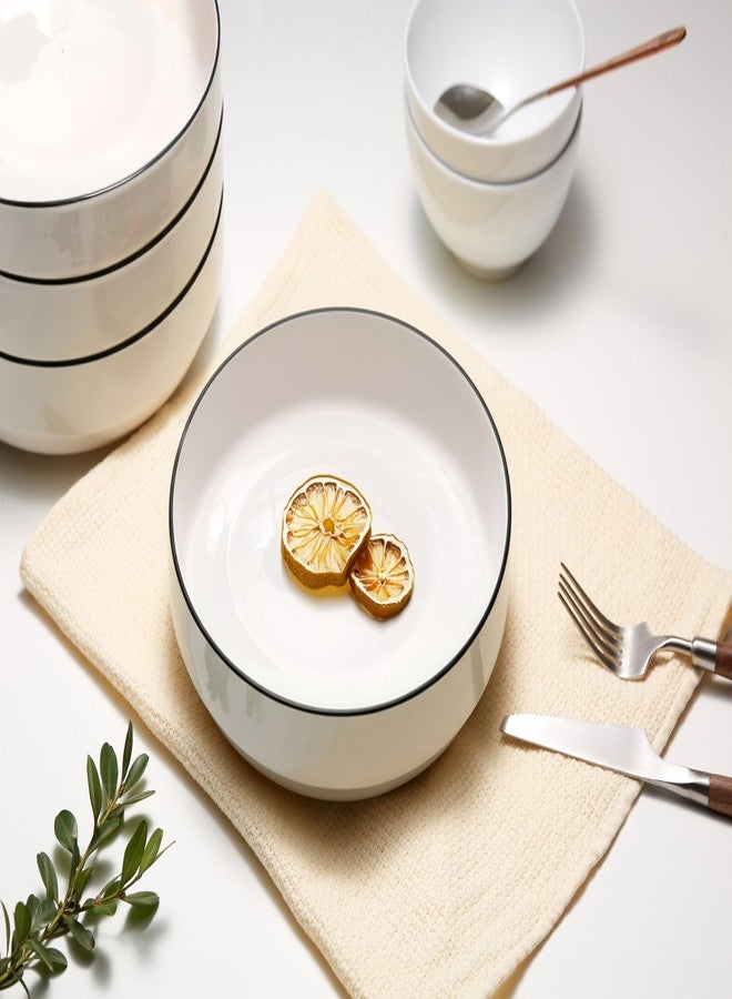 KooK Ceramic Large Pasta Bowls, Microwave and Dishwasher Safe, Great for Soups and Salads, Shallow Serving Bowls, Glossy Porcelain, 47 oz, Set of 4, French - Image 4