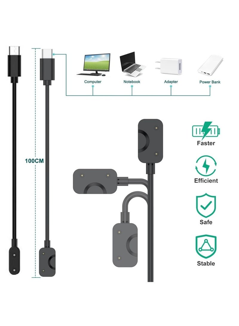 [عبوة 2] كابل شحن متوافق مع سامسونج جالكسي فيت 3، كابل شحن مغناطيسي بمدخل USB C بديل لساعة جالكسي فيت 3 SM-R390، سلك شحن بطول 100 سم/3.3 قدم (أسود) - Image 2