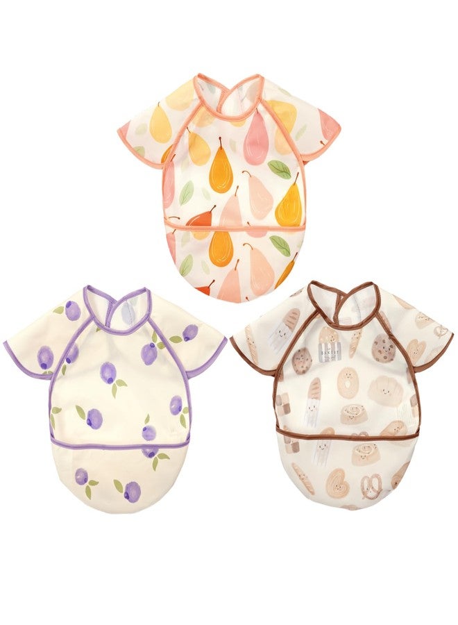 CoolaPeach Feeding Bibs for Baby,3 Pack-Waterproof & Easy Clean Baby Bibs for Eating,Toddlers & Infant,Reversible Pockets(Food) - Image 1