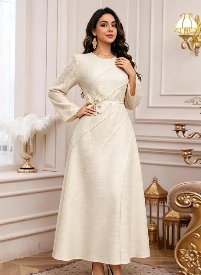 Take Two Beige A-Line Maxi Dress With Long Sleeves