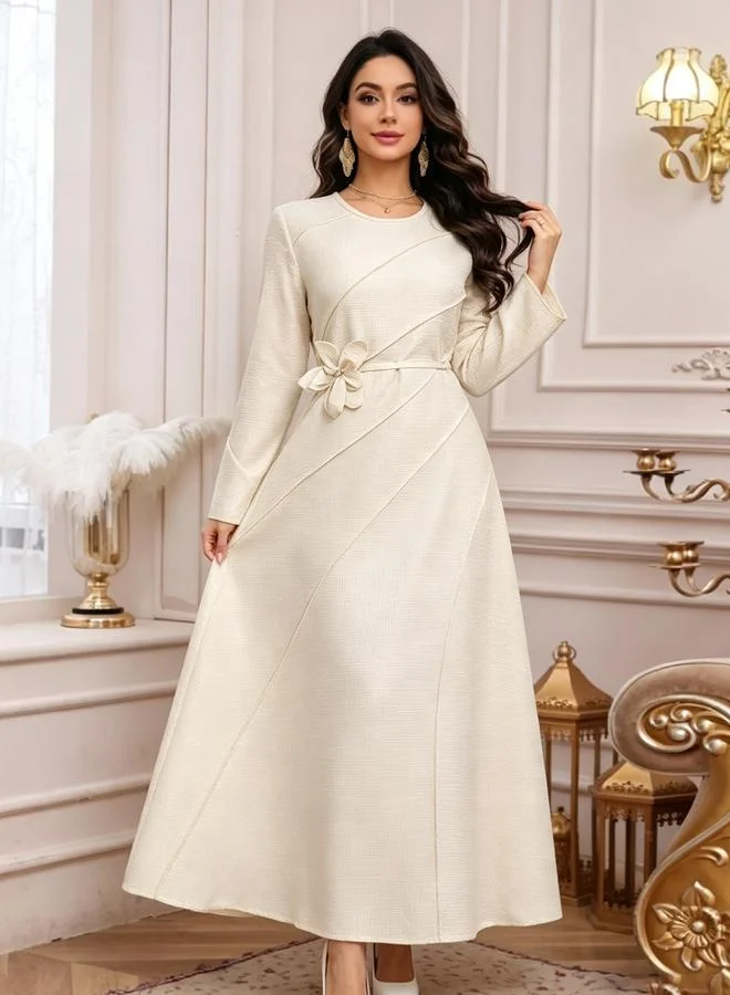 Take Two Beige A-Line Maxi Dress With Long Sleeves