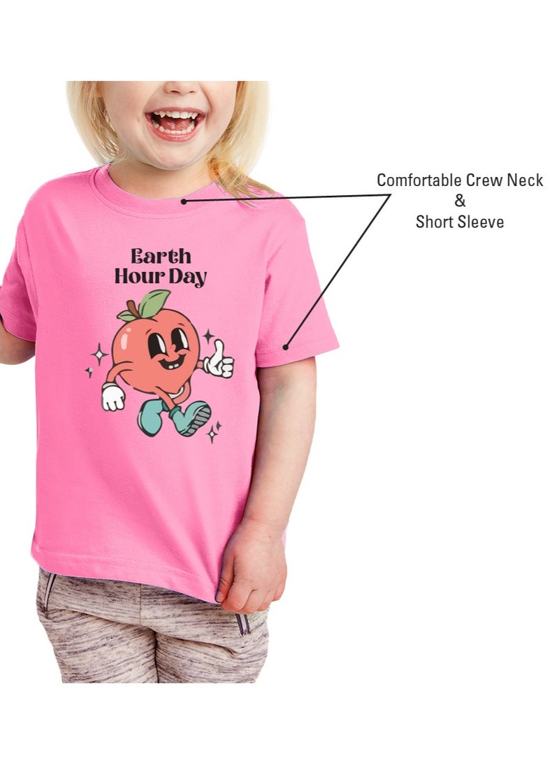 Trendy Kids Girls T-Shirt for Earth Hour Day - Round Neck Short Sleeve - Go Green with Earth Hour Day Girls Eco-Friendly T-Shirt - Save the Planet