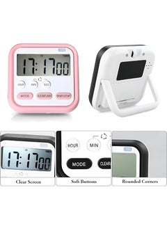 IAZO IAZO Digital Kitchen Timer Count Up Down Timer with Large LCD Screen Display Loud Alarm Magnetic Back Clock Stopwatch for Study Cooking Pack of 1 Pink  - Image 3