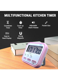 IAZO IAZO Digital Kitchen Timer Count Up Down Timer with Large LCD Screen Display Loud Alarm Magnetic Back Clock Stopwatch for Study Cooking Pack of 1 Pink  - Image 2