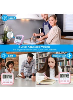 IAZO IAZO Digital Kitchen Timer Count Up Down Timer with Large LCD Screen Display Loud Alarm Magnetic Back Clock Stopwatch for Study Cooking Pack of 1 Pink  - Image 5