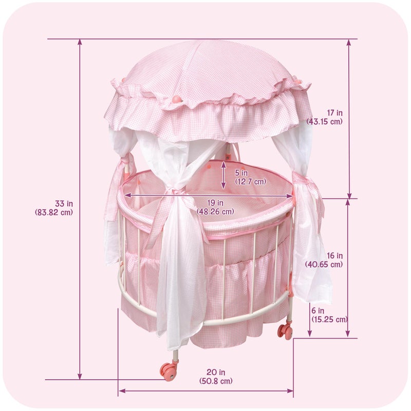 Badger Basket Pavilion Doll Bed for Dolls - Includes Padded Mat - Durable, Stylish Toy Furniture with Canopy for Pretend Play & DÃ©cor for Kids Ages 3+ - Pink - Image 4