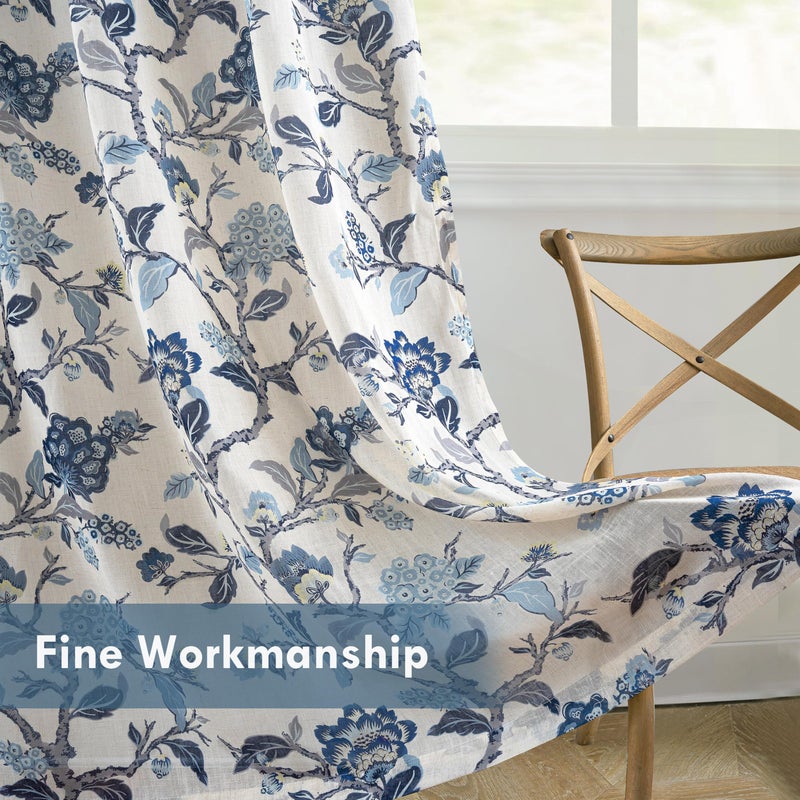 DriftAway Ada Floral Botanical Print Flower Leaf Lined Thermal Insulated Room Darkening Linen Blend 100% Blackout Back Tab Window Curtains 2 Layers Set of 2 Panels Each 52 Inch by 63 Inch Navy - Image 5
