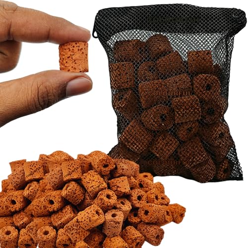 COLOURFUL - Aquarium Filter Media for Improved Water Quality and Healthy Fish Tanks | Red Ceramic Ring (450g) with Net Bag - Image 1