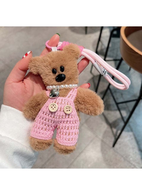 1 x 5 pcs Cute Plush Mr. Bean Teddy Keychain Pink can creak Little Bear