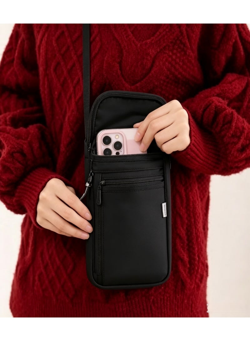 Multi-Layer Passport Bag with Shoulder Strap, Waterproof Travel Organizer - Image 1
