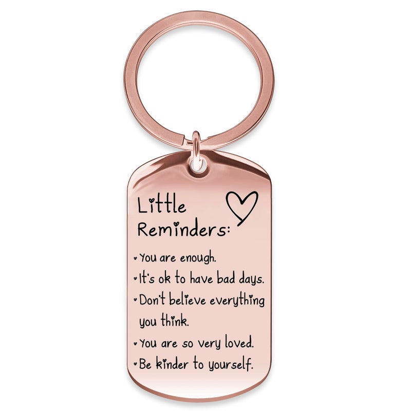 OUMILAN Little Reminders Keychain Inspiration Gifts for Women Men Affirmation Uplifting Mental Health You Are Enough Keyring (Rose Gold) - Image 1
