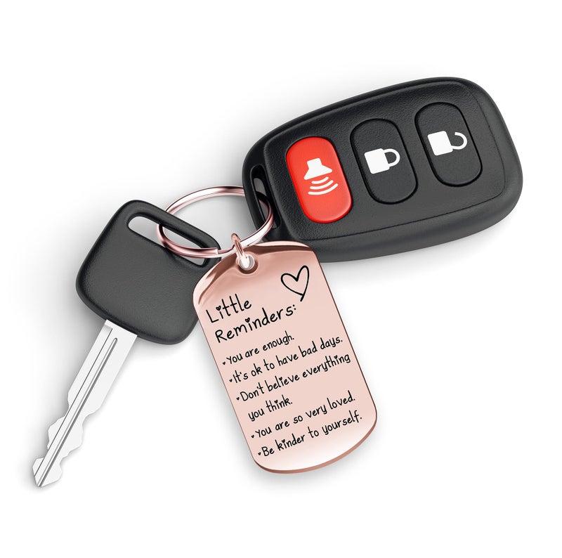 OUMILAN Little Reminders Keychain Inspiration Gifts for Women Men Affirmation Uplifting Mental Health You Are Enough Keyring (Rose Gold) - Image 5