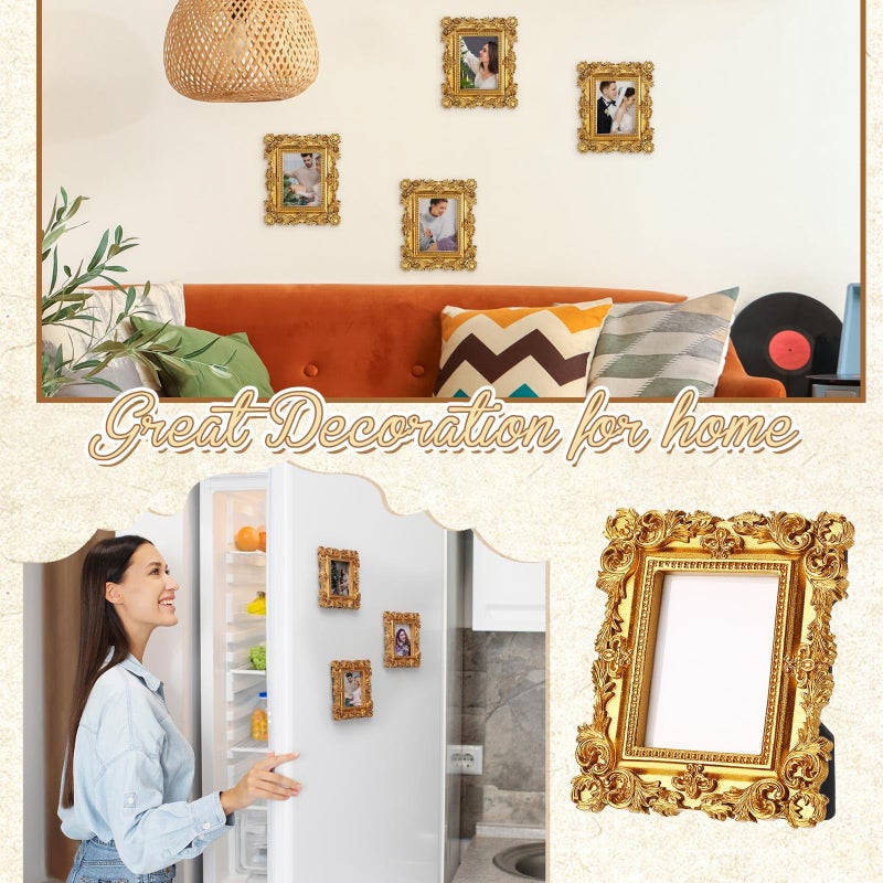 AceOrbit 5 Pcs Gold Mini Picture Frames Pack 2 x 3 Inch Small Victorian Vintage Antique Ornate Retro Baroque Photo Frames with Backboard for Wall Hanging Tabletop Display Wedding Decor (Square) - Image 5
