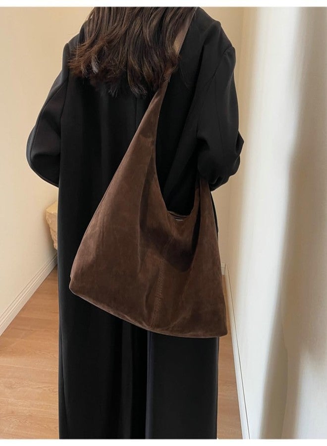 Jusavie Trendy Suede Crescent Shoulder Bag Women Tote Bag Satchels Crossbody Purse Top-handle Travel College Work Tote Handbag - Image 2
