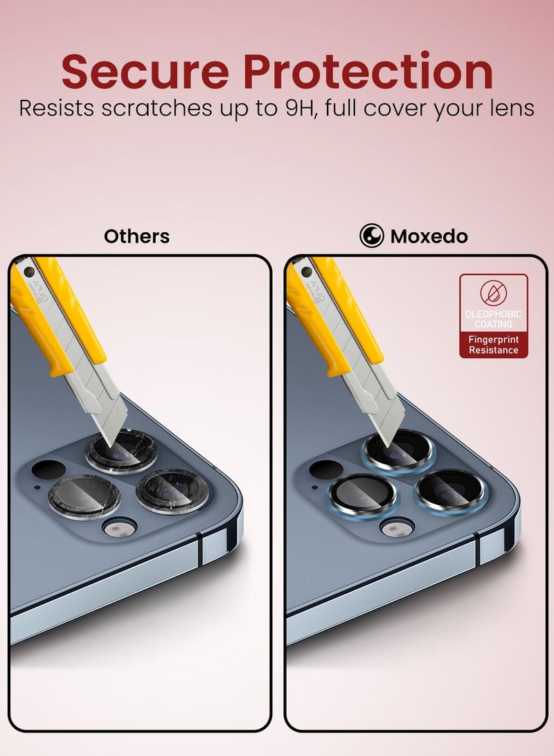 Moxedo واقي عدسة الكاميرا من موكسيدو، زجاج مقوى 9H، غطاء حماية للكاميرا بحلقة فردية من سبائك الألومنيوم متوافق مع آيفون 12 برو ماكس مقاس 6.7 بوصة - أزرق باسيفيك - Image 3