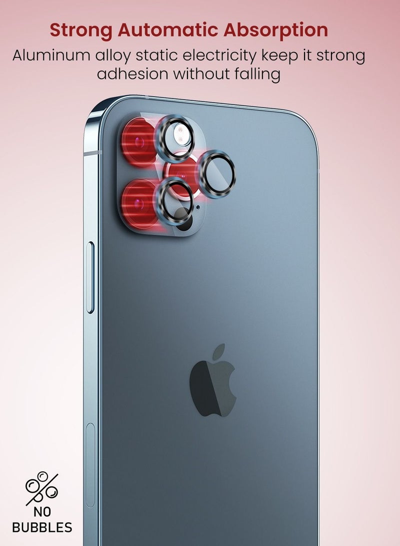 Moxedo واقي عدسة الكاميرا من موكسيدو، زجاج مقوى 9H، غطاء حماية للكاميرا بحلقة فردية من سبائك الألومنيوم متوافق مع آيفون 12 برو ماكس مقاس 6.7 بوصة - أزرق باسيفيك - Image 2