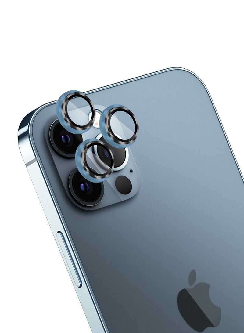 Moxedo واقي عدسة الكاميرا من موكسيدو، زجاج مقوى 9H، غطاء حماية للكاميرا بحلقة فردية من سبائك الألومنيوم متوافق مع آيفون 12 برو ماكس مقاس 6.7 بوصة - أزرق باسيفيك - Image 1