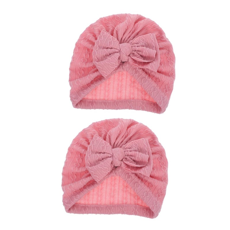 Pink Baby Girl Bow Hat And Bonnet Set Fabric Hair Accessories Size 18 Years - Image 2