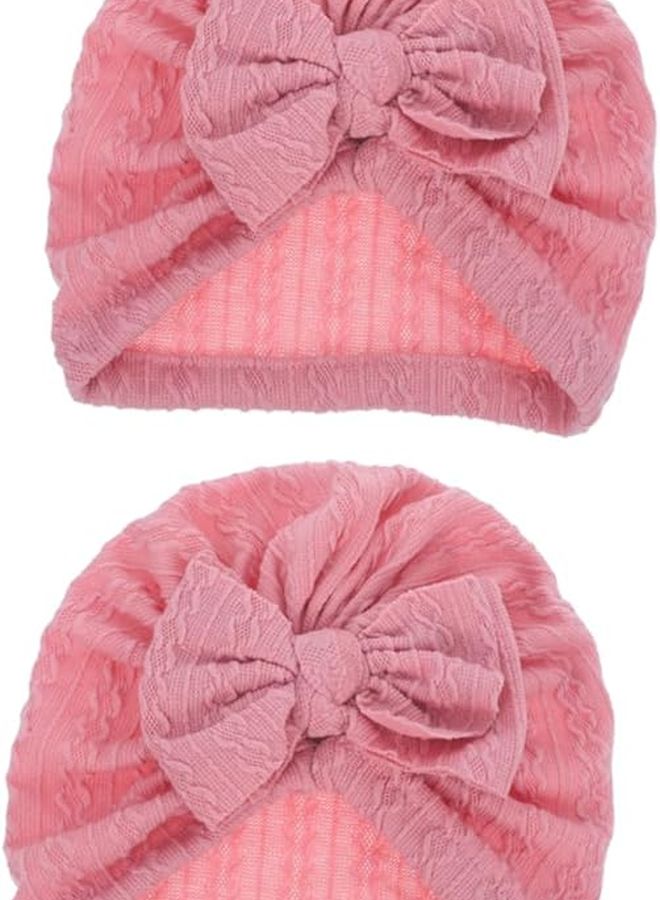 Pink Baby Girl Bow Hat And Bonnet Set Fabric Hair Accessories Size 18 Years - Image 1