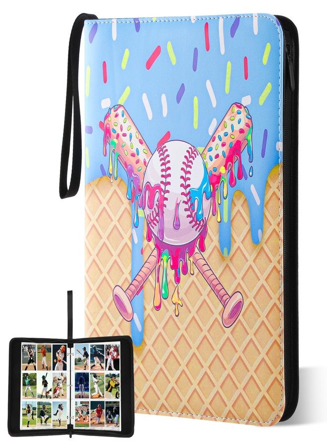 Jaloro Ice Cream Drip Pattern Baseball Card Binder Waterproof Trading Card Binder Portable Collector Cardholder Album Case Gifts Baseball Cardholder for Boys Sports Game Supplies(900 Pocket,Blue) - Image 1