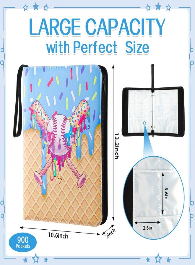 Jaloro Ice Cream Drip Pattern Baseball Card Binder Waterproof Trading Card Binder Portable Collector Cardholder Album Case Gifts Baseball Cardholder for Boys Sports Game Supplies(900 Pocket,Blue) - Image 2