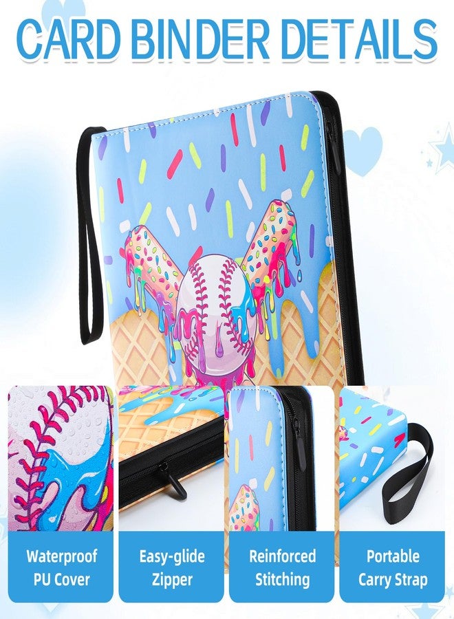 Jaloro Ice Cream Drip Pattern Baseball Card Binder Waterproof Trading Card Binder Portable Collector Cardholder Album Case Gifts Baseball Cardholder for Boys Sports Game Supplies(900 Pocket,Blue) - Image 3