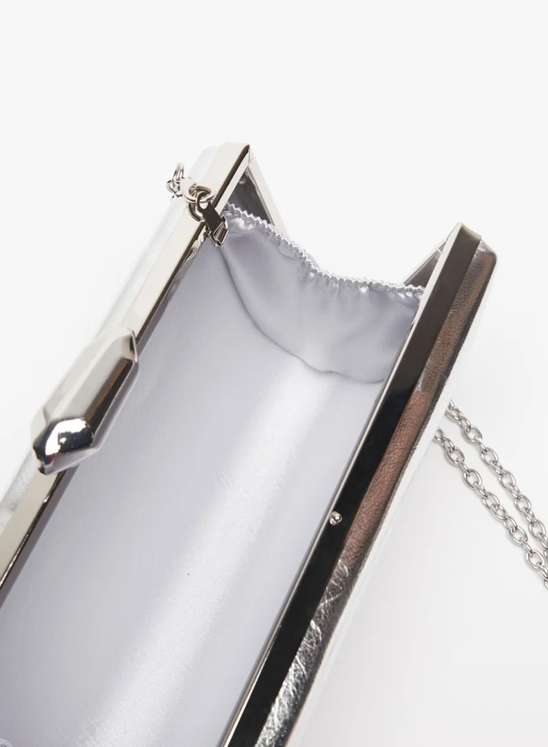 Flora Bella Solid Boxy Clutch with Metallic Chain Strap By Shoexpress