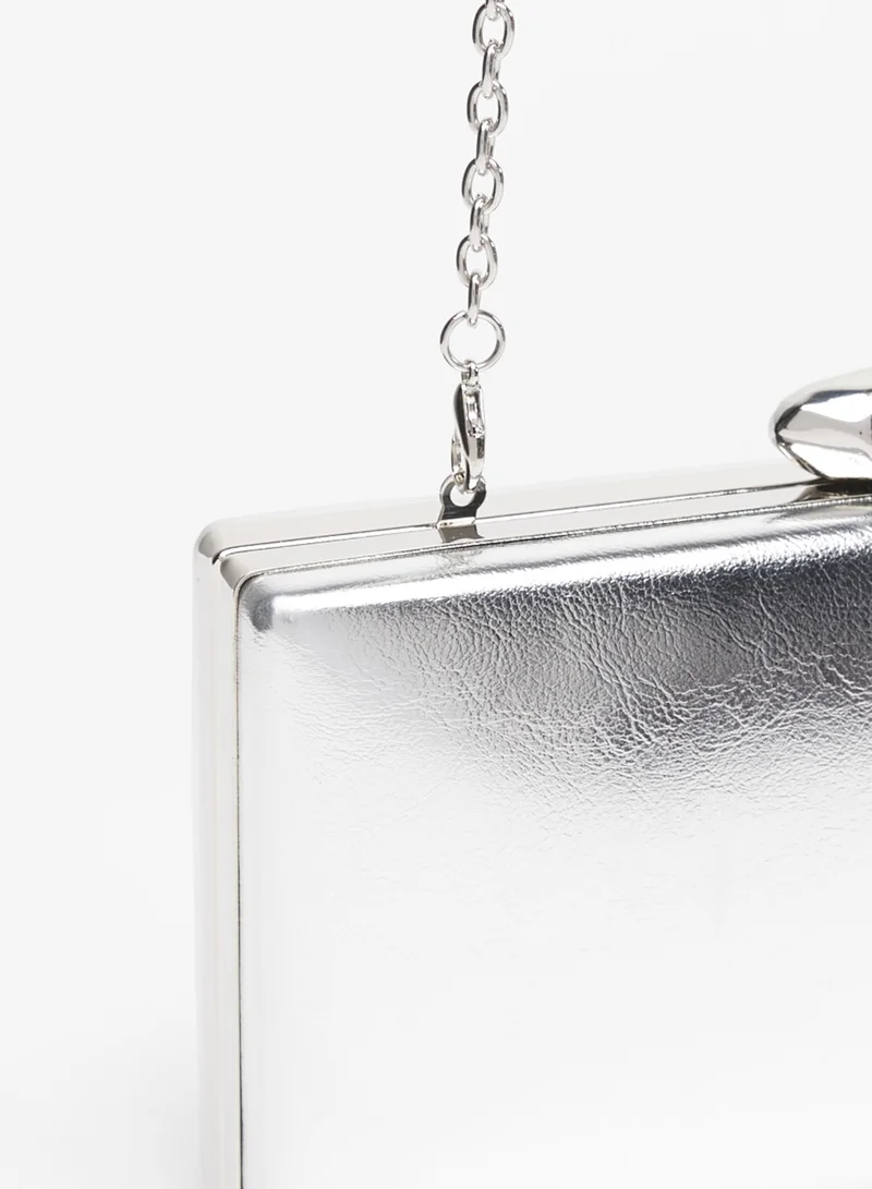 Flora Bella Solid Boxy Clutch with Metallic Chain Strap By Shoexpress