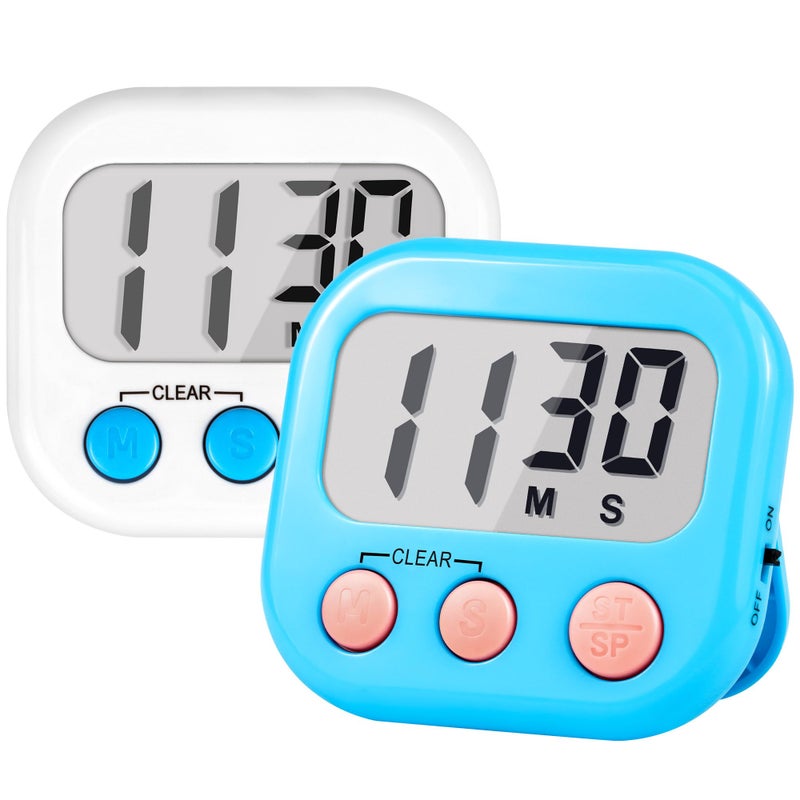 Timer for Kids Teachers Supplies Digital Kitchen Timers for Cooking Large Magnetic Classroom Timer 2PackWhite Blue