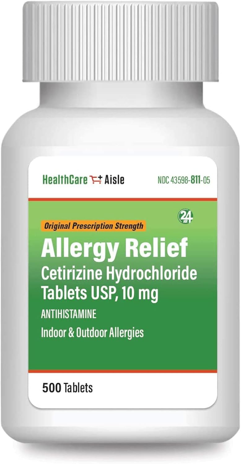 GoodSense Omeprazole 20mg 42 Count and HealthCareAisle Cetirizine Hydrochloride 10mg 500 Tablets Allergy and Heartburn Relief - Image 1