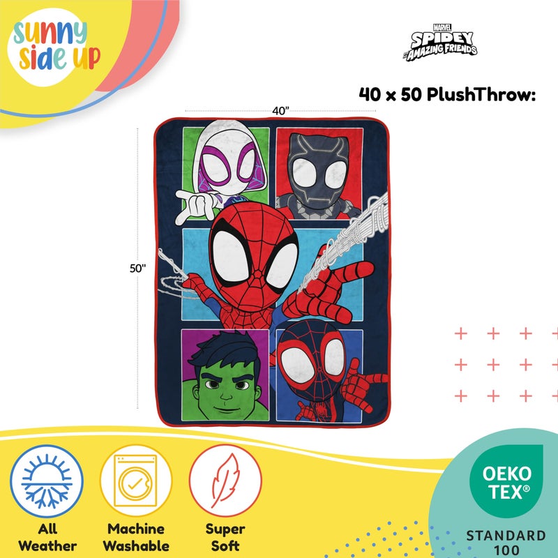 Sunny Side Up Marvel Spidey & His Amazing Friends Plush Travel Throw Blanket - Measures 40 x 50 Inches - Super Soft & Cozy Travel Accessories Features Miles Morales & Ghost Spider Gwen - Image 2