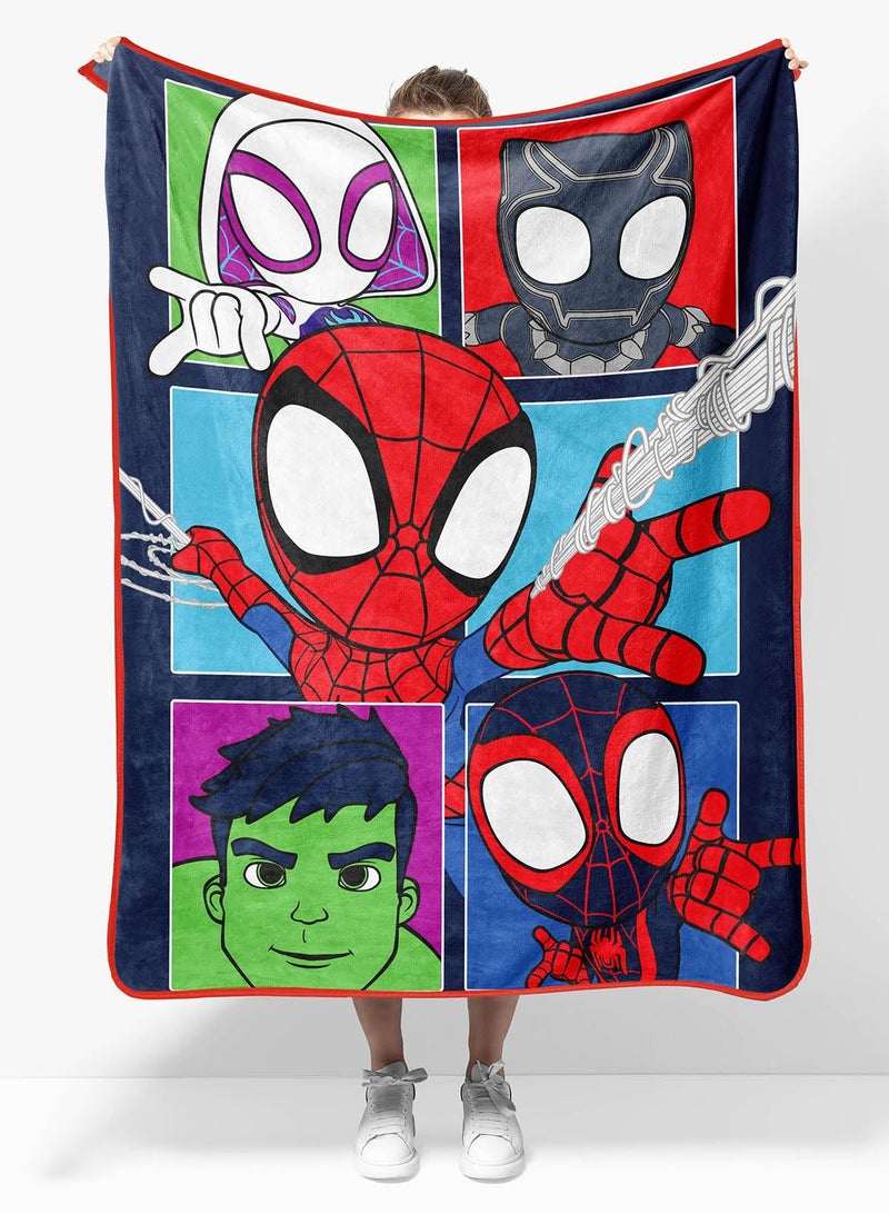 Sunny Side Up Marvel Spidey & His Amazing Friends Plush Travel Throw Blanket - Measures 40 x 50 Inches - Super Soft & Cozy Travel Accessories Features Miles Morales & Ghost Spider Gwen - Image 1