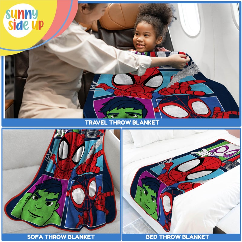 Sunny Side Up Marvel Spidey & His Amazing Friends Plush Travel Throw Blanket - Measures 40 x 50 Inches - Super Soft & Cozy Travel Accessories Features Miles Morales & Ghost Spider Gwen - Image 3
