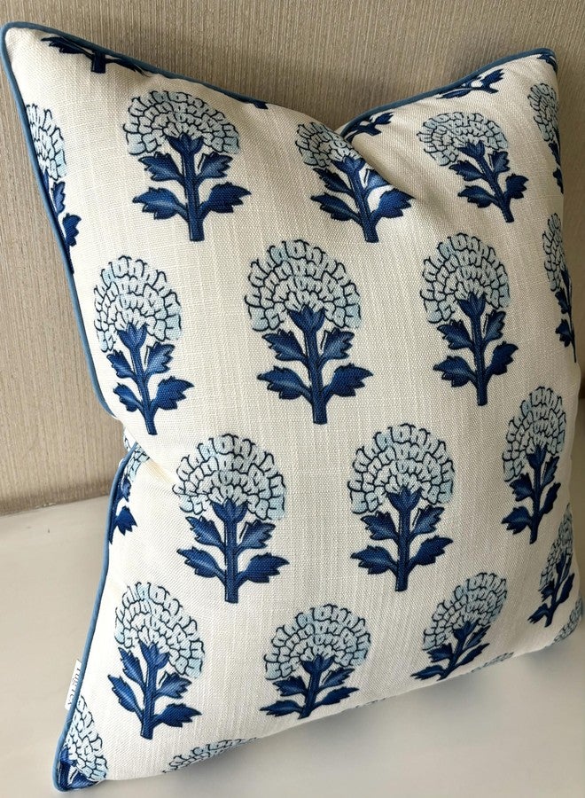 YugTex Babur Floral Printed Decorative Square Accent Throw Pillow Cover - Decor for Living Room, Sofa, Chair, Patio, Car, Balcony, Bench, Porch, Nursery, Office - 22x22 Inches, Blue - Image 3